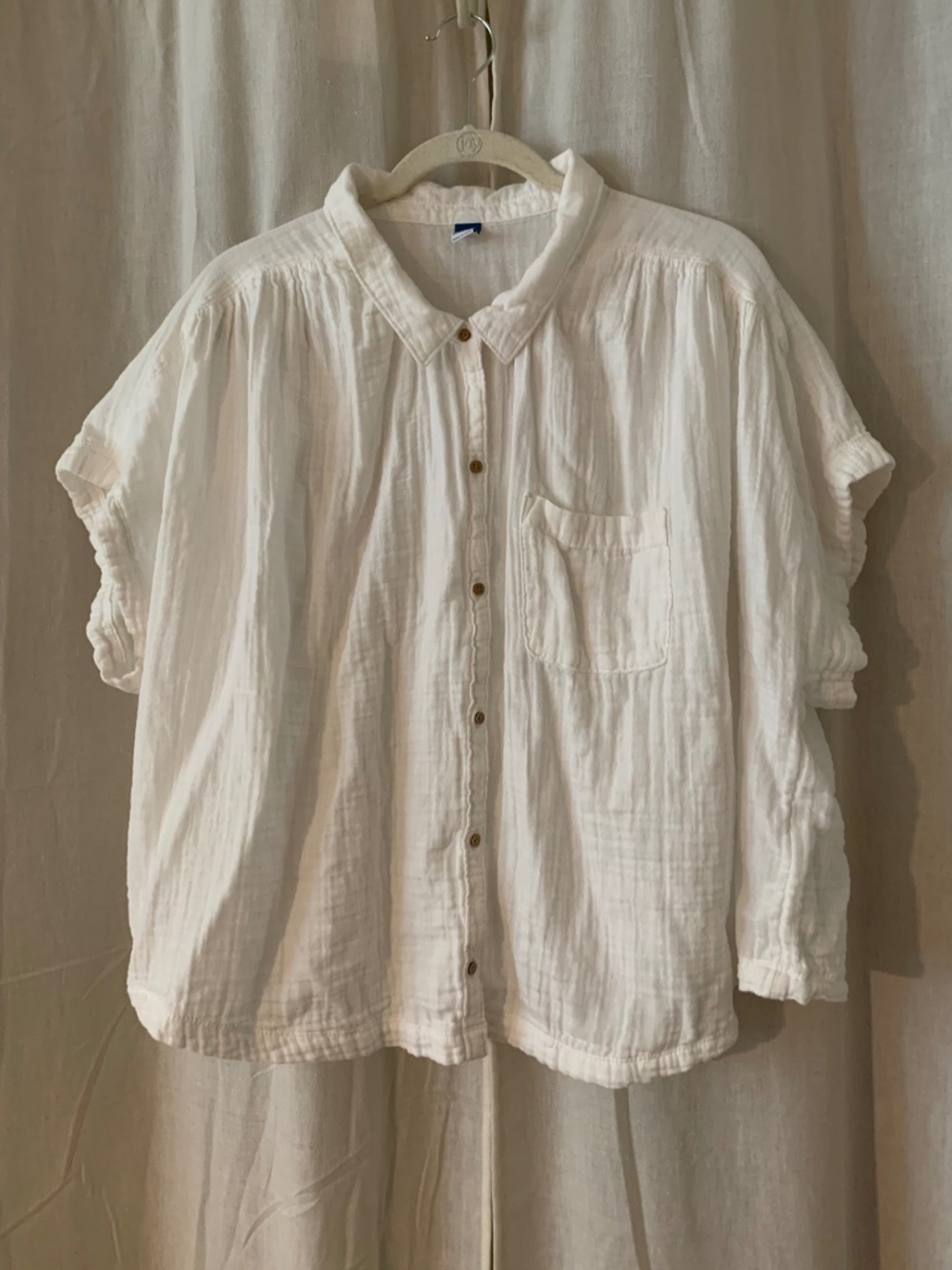 Old Navy White Double Gauze Cotton Short Sleeve Button Down Top 2X
